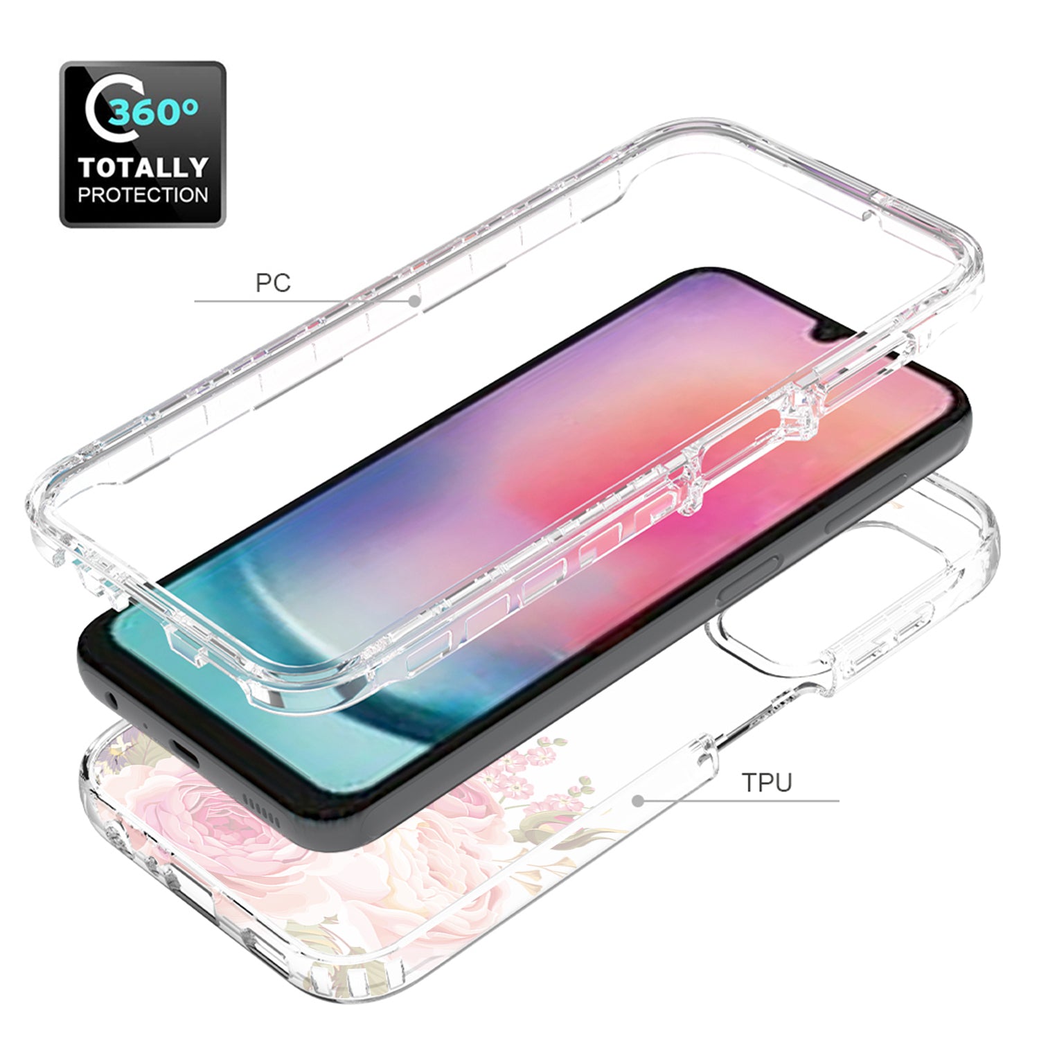 Uniqkart for Samsung Galaxy A24 4G Pattern Printing Phone Case PC Frame + TPU Transparent Phone Cover - Rose Flower Uniqkart for Samsung Galaxy A24 4G Pattern Printing Phone Case PC Frame + TPU Transparent Phone Cover - Rose Flower